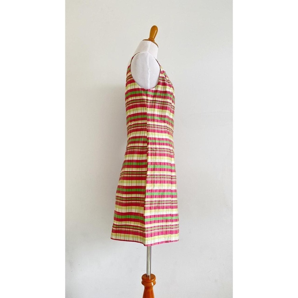 Vintage 90s Y2K Esprit Silk Slip Mini Dress Pastel Madras Plaid Print Retro Prep - Picture 4 of 8